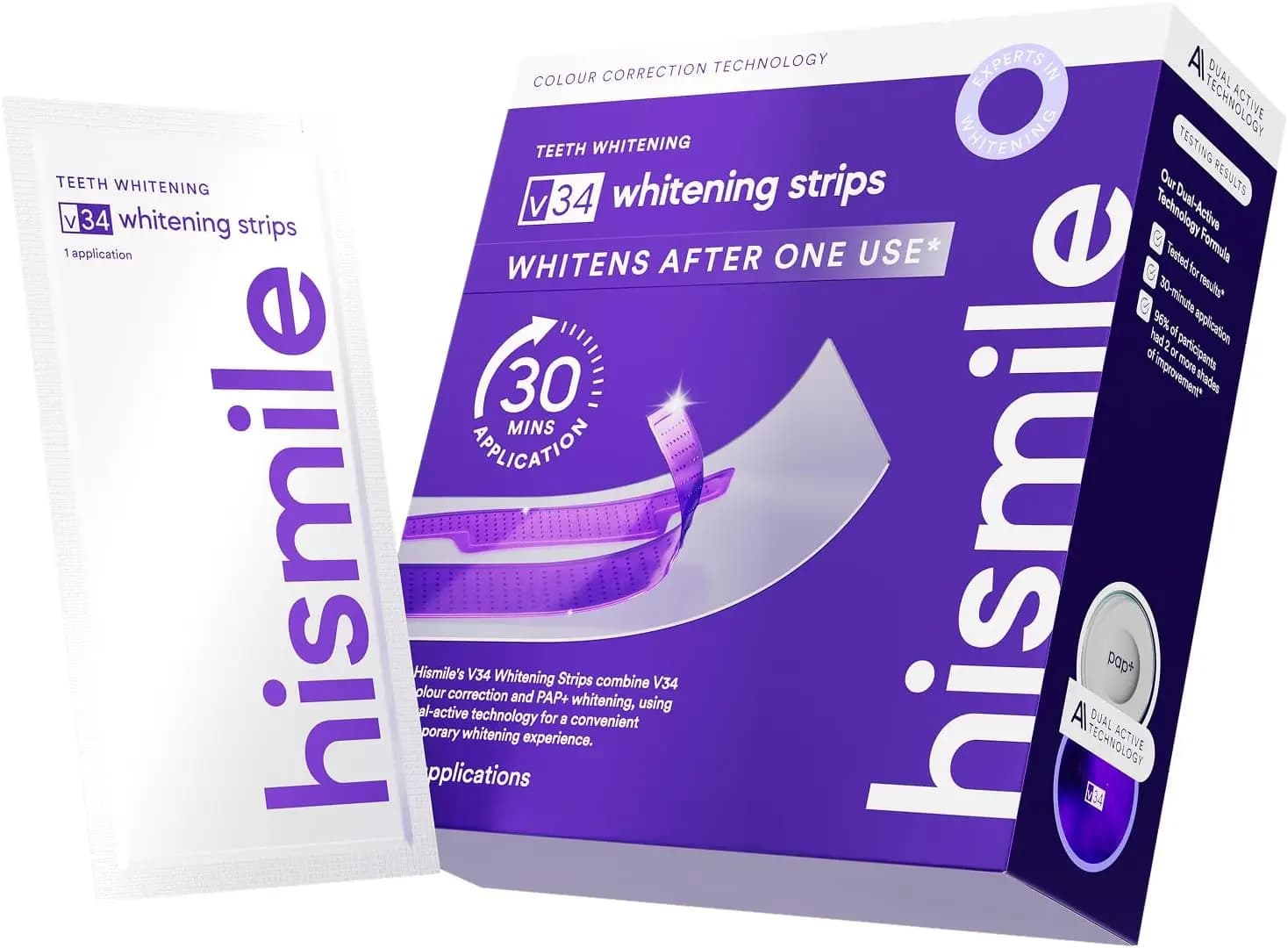 Strisce Sbiancanti Hismile V34, Strisce Sbiancanti per Denti, Sbiancamento Dentale Viola, Strisce Sbiancanti Viola V34, Trattamento per Macchie sui Denti