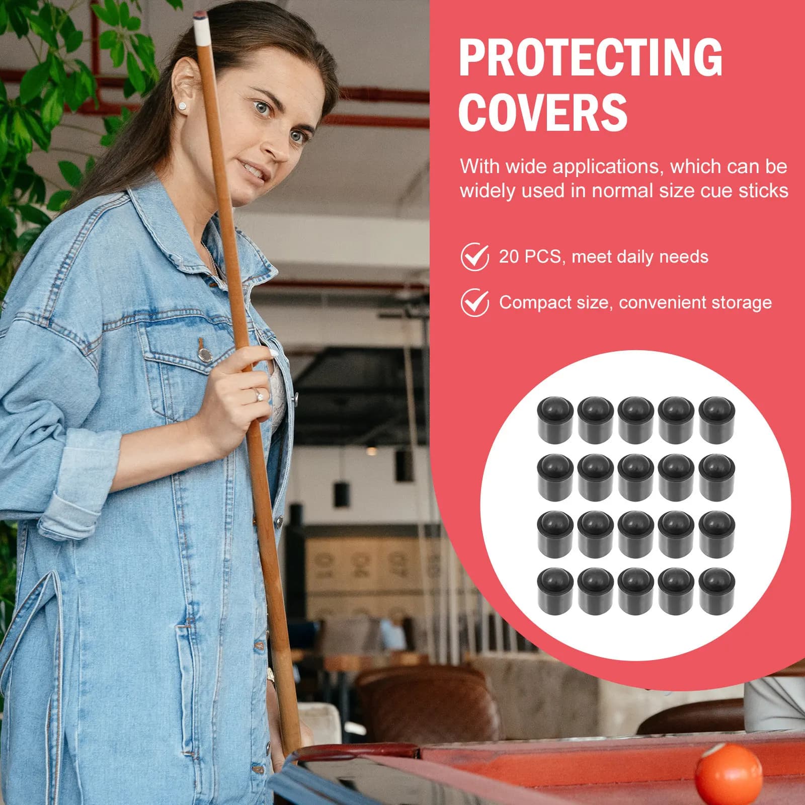 20Pcs Replaceable Cue End Protectors for Billiards Pool Cues Rubber Material Secure Fit Easy Install Lightweight Long Life