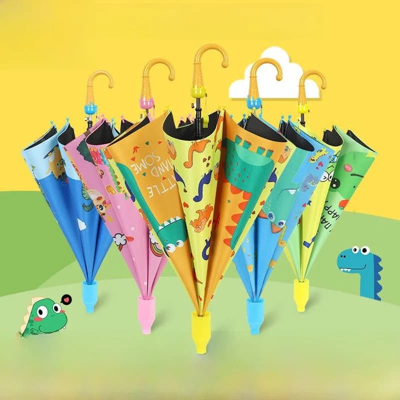 Children's Cartoon Automatic Umbrella Long Handle Sun Rain Umbrella Cute Nursery Boys Girls Primary School Black Glue Sunscreen