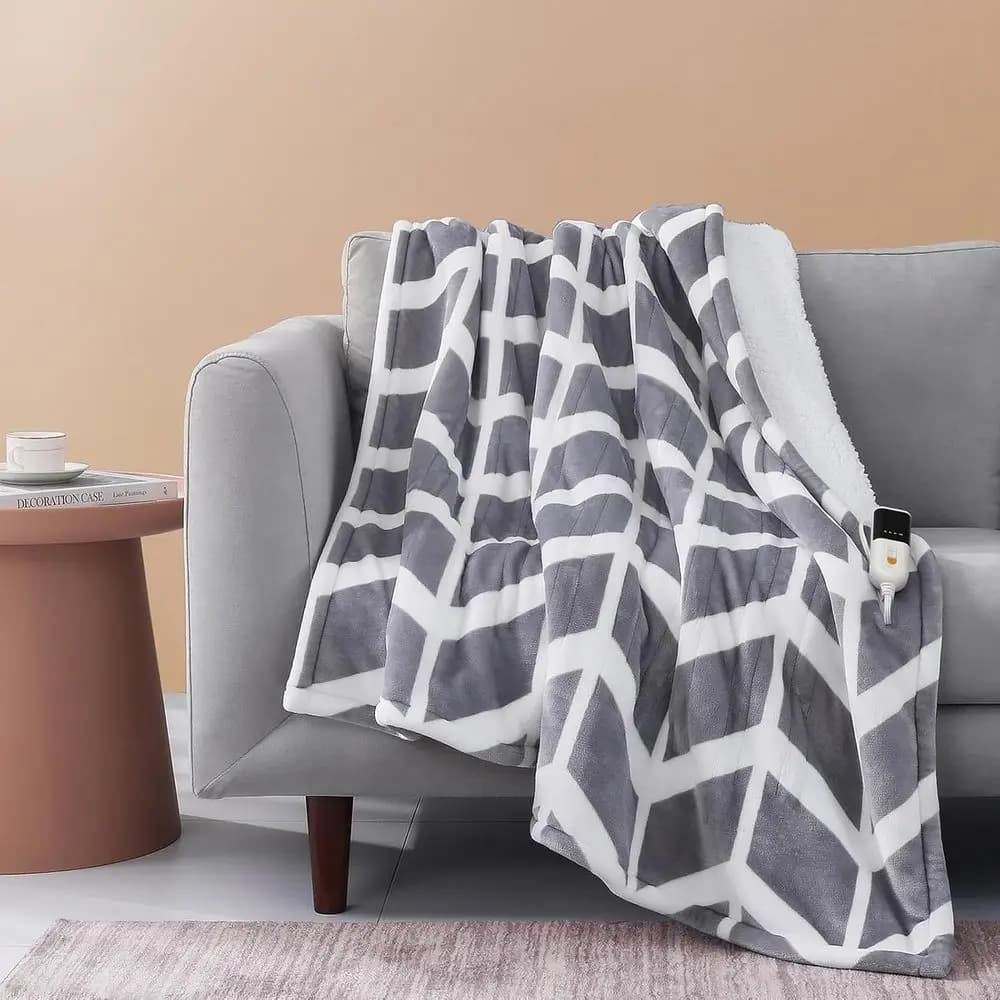 Coperta elettrica grigia 62 x 84 pollici con 9 impostazioni di calore, spegnimento automatico da 2 a 10 ore, certificata ETL e CC