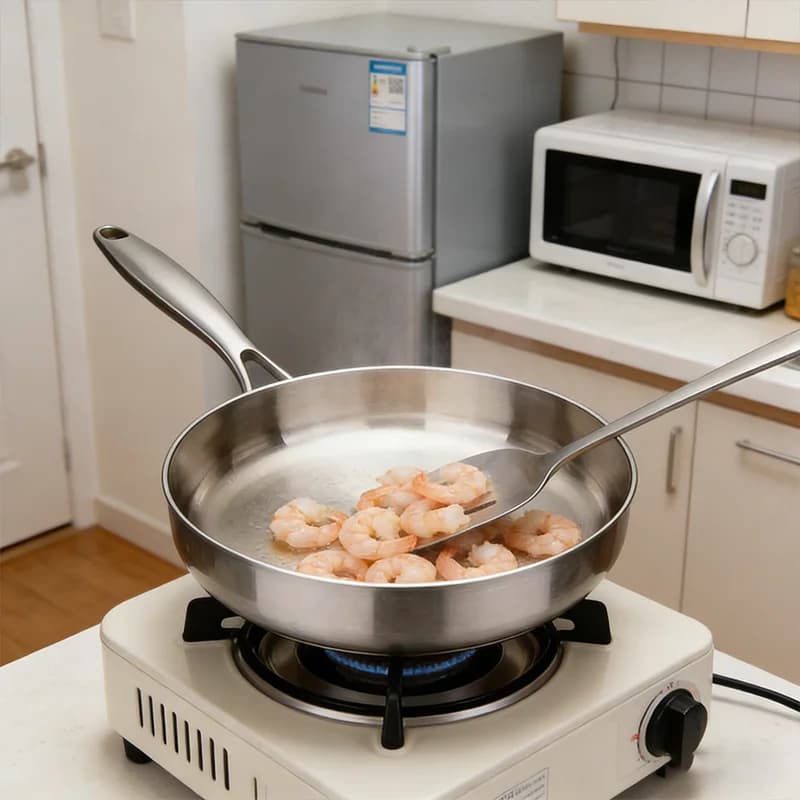 New 304 Stainless Steel Frying Pan, NonStick Pan Fried Steak Pot Uncoated Kitchen Cookware For Gas Stove and Induction Cooker