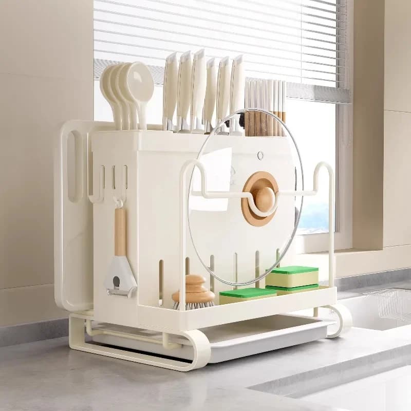 Kitchen rack, knife holder, countertop, multifunctional household kitchen knife, cutting board, lid, integrated storage rack