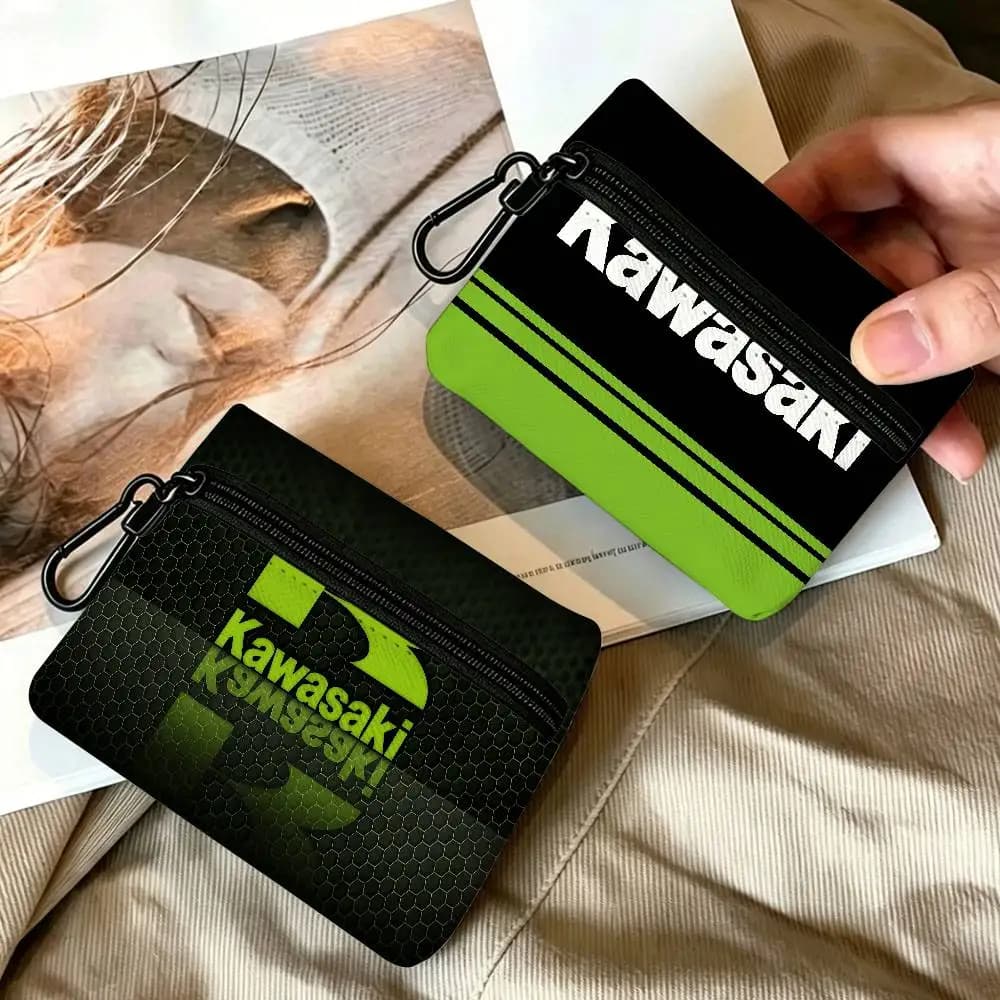 K-Kawasakis Logo Oxford Coin Wallet Detachable Carabiner Hook Compact Storage Bag For Outdoor Shopping Accessory