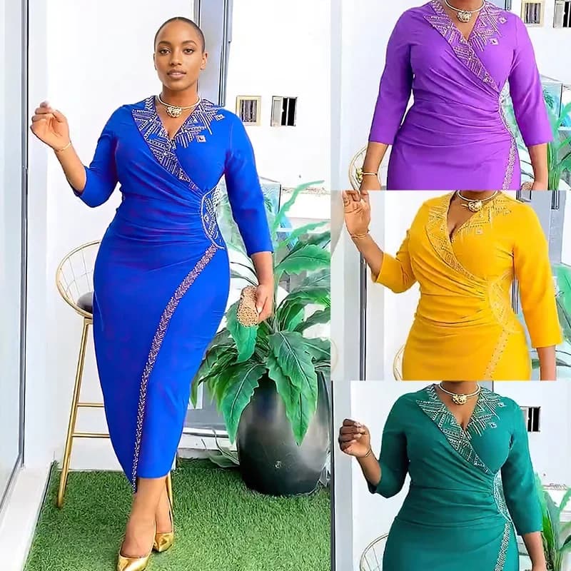 Abiti da sera per feste africane per donna Abito estivo aderente con scollo a V a maniche lunghe Dashiki Abiti da sposa Ankara Abito maxi musulmano