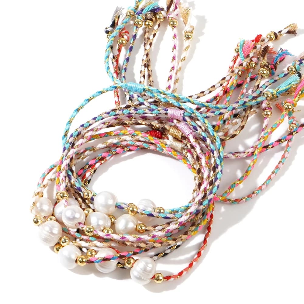 1pc 4mm perline di rame perla bianca naturale corda di cotone intrecciata fatta a mano bracciale da donna regolabile bohémien
