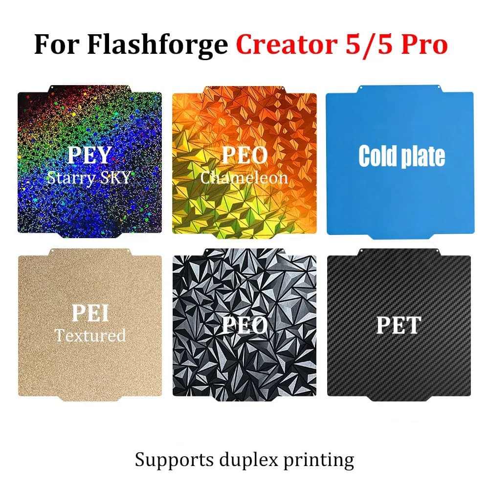 For Flashforge Creator 5/5 Pro PEI Steel Sheet 256*256mm Smooth Textured Dual Surface Printing Bed for PLA PETG ABS Filaments