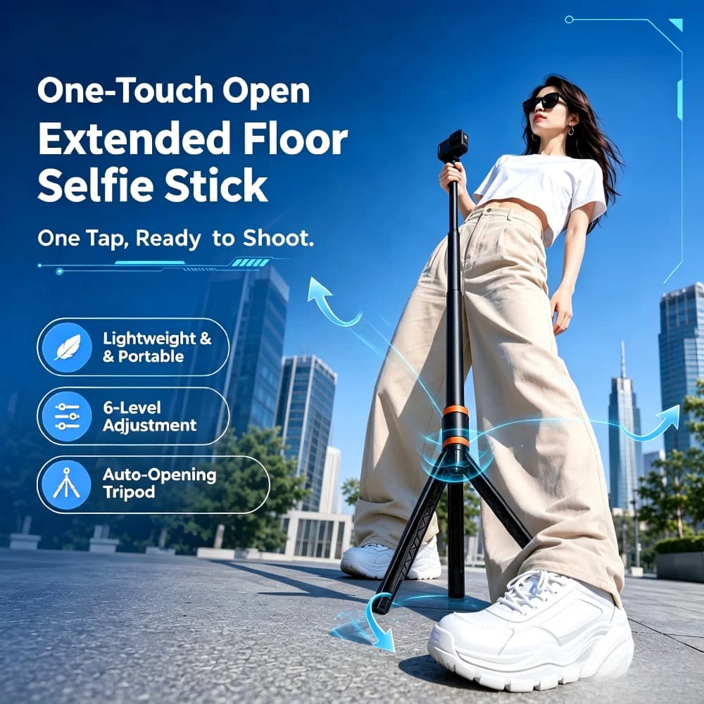 Auto Open Tripod Selfie Stick 1.45M Extendable Invisible Stick Mount for DJI Insta360 Action Camera,Aluminum Alloy Selfie Stick
