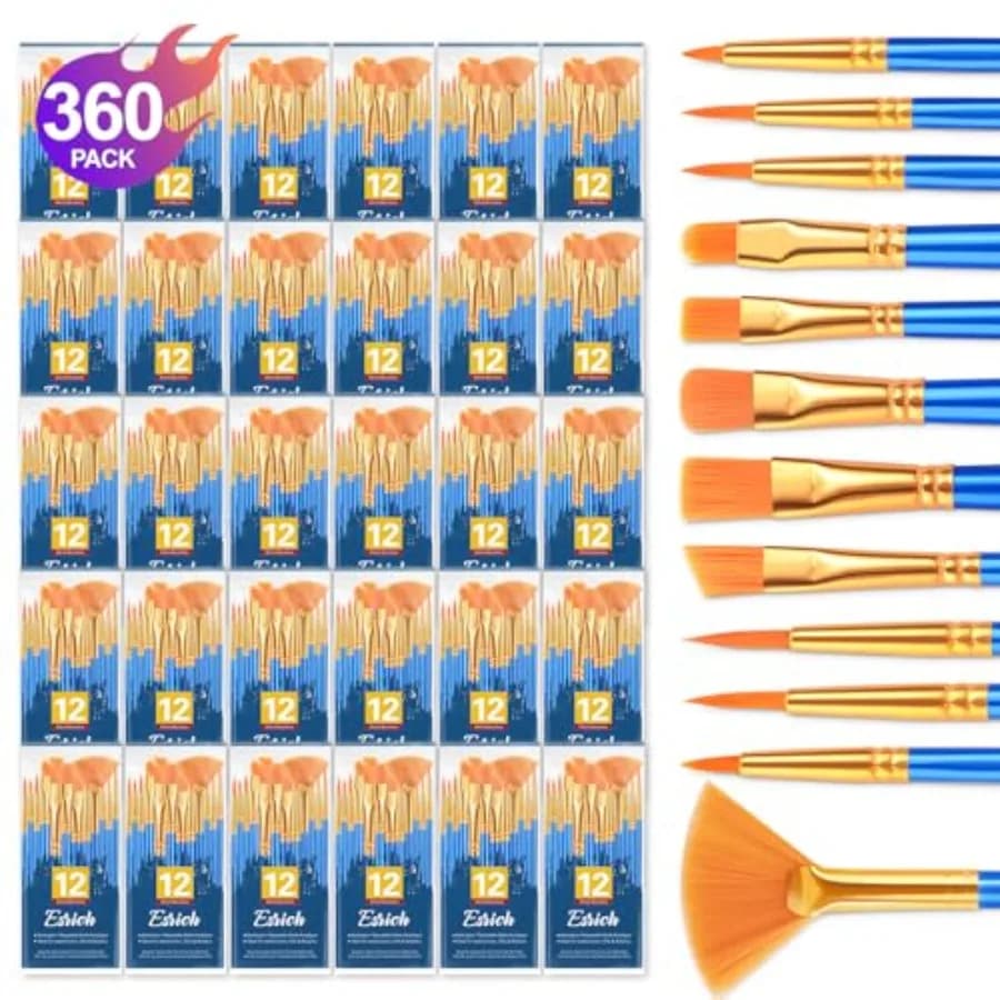 Paint Brushes Set, 30 Pack/360 Pcs Nylon Hair Round-Pointed Tip Paint Brushes for Acrylic, Watercolor, Oil and Miniature Painti