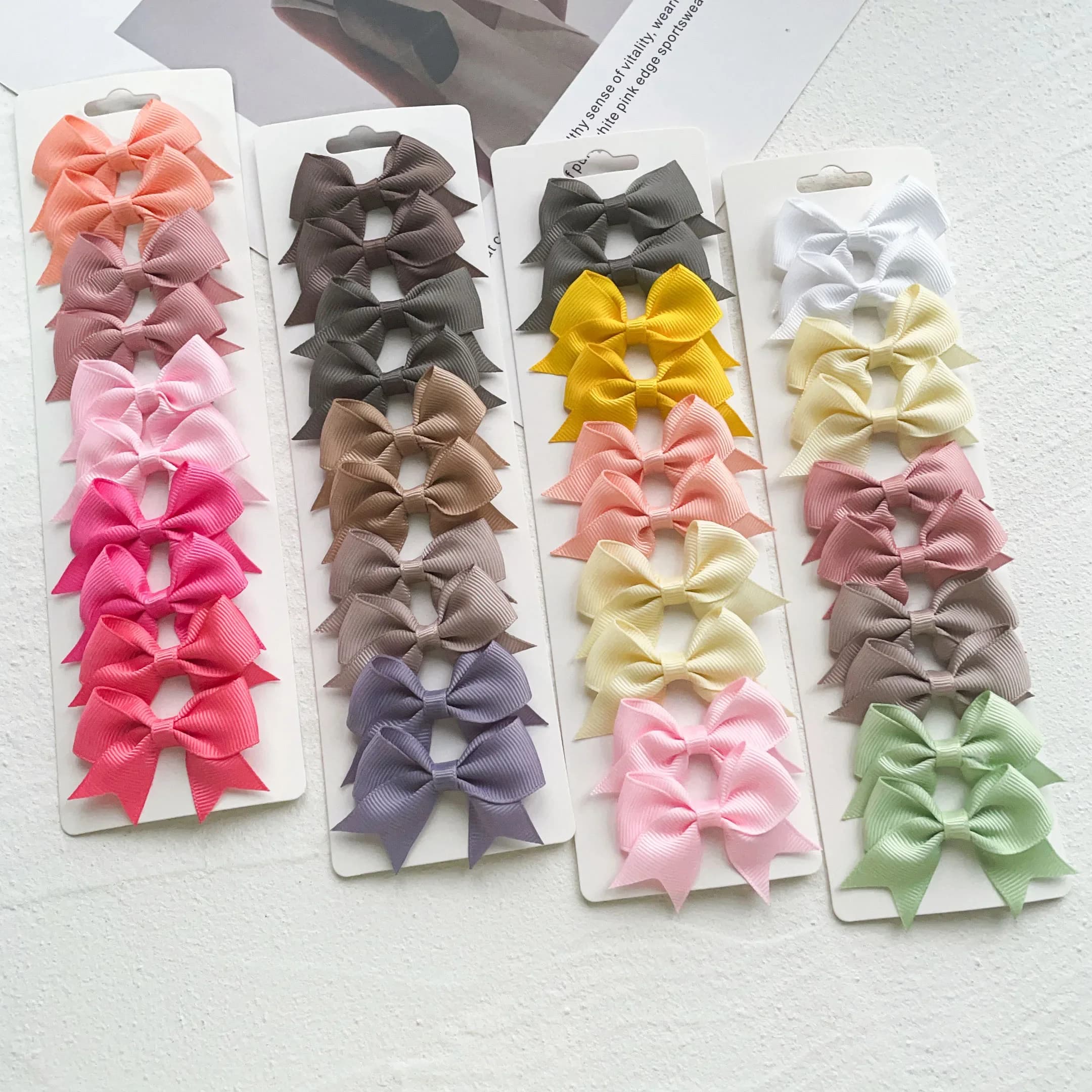 10Pcs Candy Color Handmade Bows Hairpin Barrettes Cute Solid Ribbon Bowknot Hair Clips Baby Girls Headwear Kids Hair Accessories