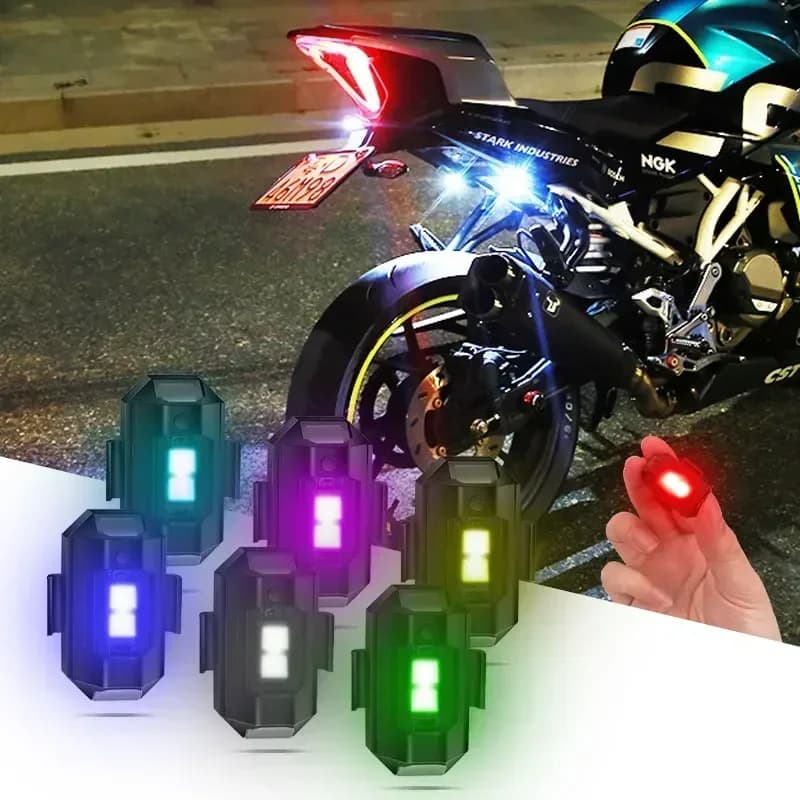 Spia moto 7 colori Mini Drone Luce stroboscopica Segnale anti-collisione universale Lampada posteriore per bici Lampada lampeggiante per auto