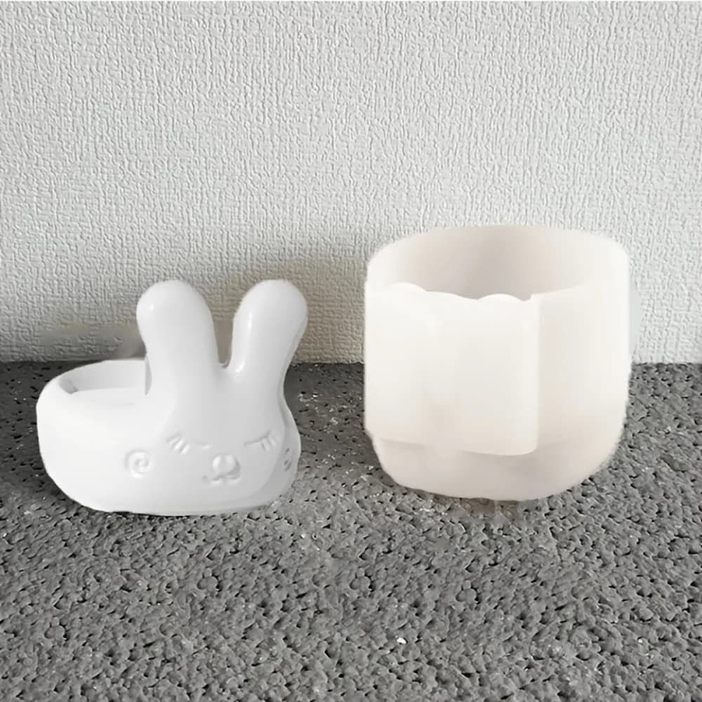 Stampo in silicone 1PC per portacandele a forma di coniglio con orecchie verticali e occhi chiusi, scatola portaoggetti, pezzo espositivo, stampo per candele a forma di uovo di Pasqua