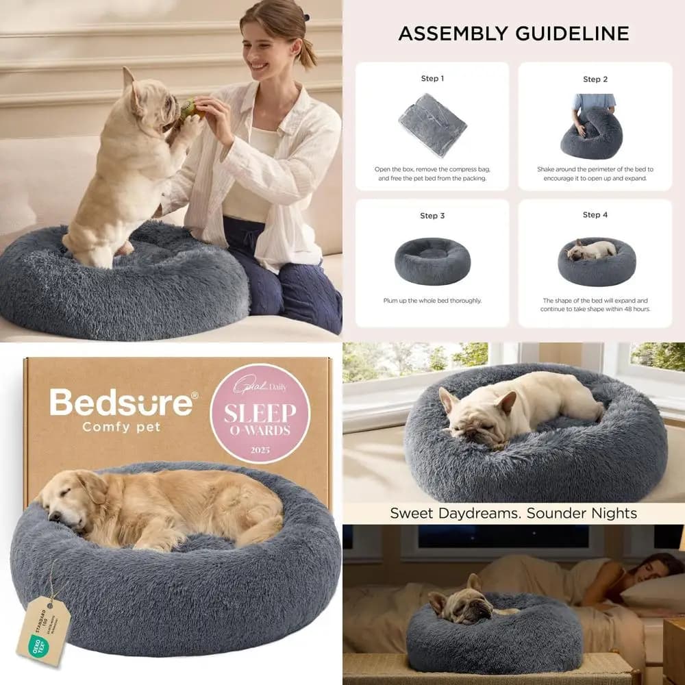 Cuccia rotonda grande lavabile per cani, diametro 45 cm, supporta fino a 54 kg, grigia