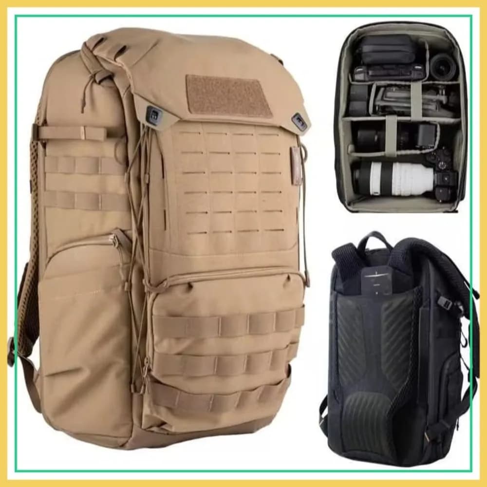 Zaino Tattico per Fotocamera 25L, Borsa Impermeabile per DSLR/SLR/Mirrorless con Tasca per Laptop 15.6", Supporto per Treppiede e Copertura Antipioggia