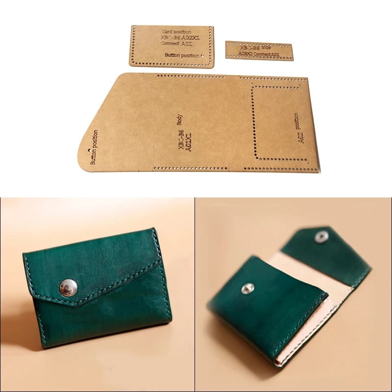 Handmade DIY Kraft Paper Sewing Template, Short Wallet, Leather Craft Pattern, Stencil Pattern, 12x8cm, 1Set