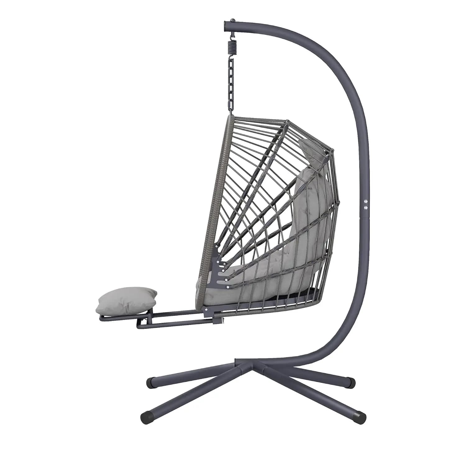 Outdoor swing egg chair with support and footrest, comfortable hanging rocking chair with patio hammock with inner bedroom cushion,