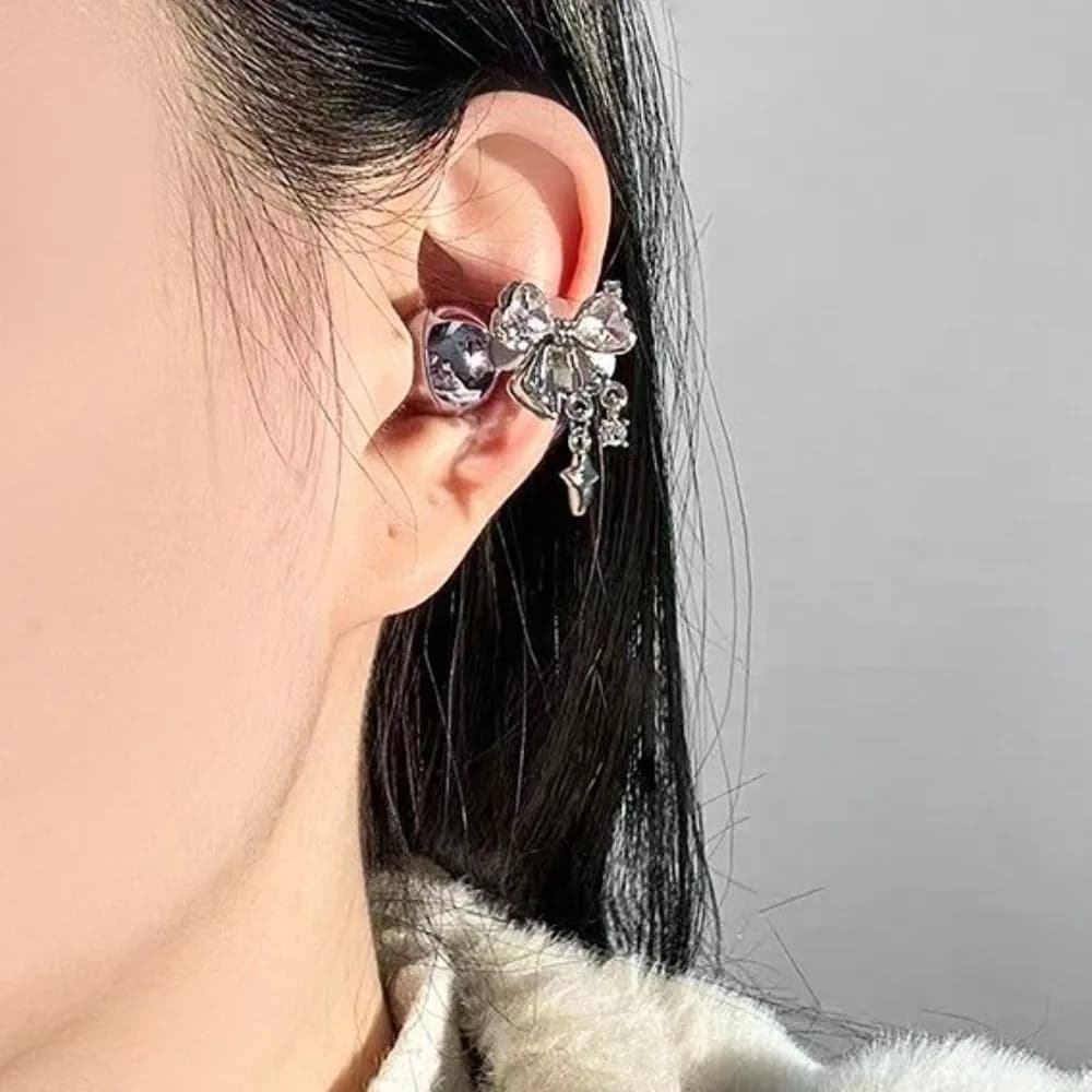 Clip per Auricolari Rimovibili con Strass Scintillanti, Fiocco in Cristalli Artificiali, Eleganti Accessori per Cuffie, Argento, Carini