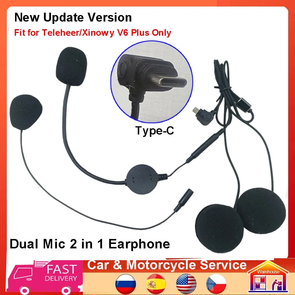 Altoparlante per auricolari di tipo C 2 in 1 doppio microfono per solo accessori per interfono Bluetooth per casco da motociclista V6 Plus