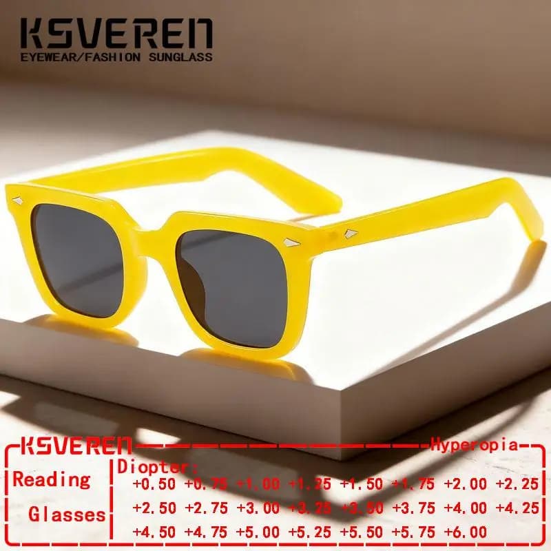 Occhiali da sole da lettura quadrati alla moda per FasWomen Men Occhiali da vista presbiti neri Occhiali da lettura colorati con ombra esterna