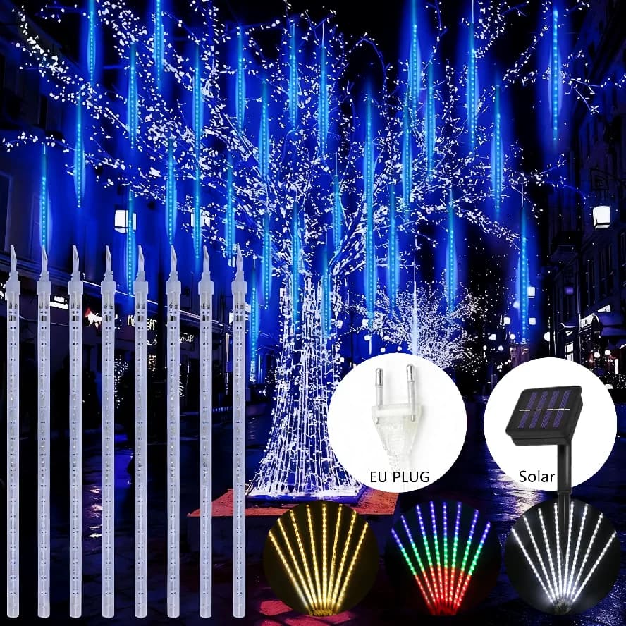 8 Tubi Solare/UE LED Meteor Shower Luci Della Pioggia Impermeabile Goccia di Pioggia Goccia di Pioggia Fata Luce Della Stringa Festa Festa Patio Decor 30/50 CENTIMETRI