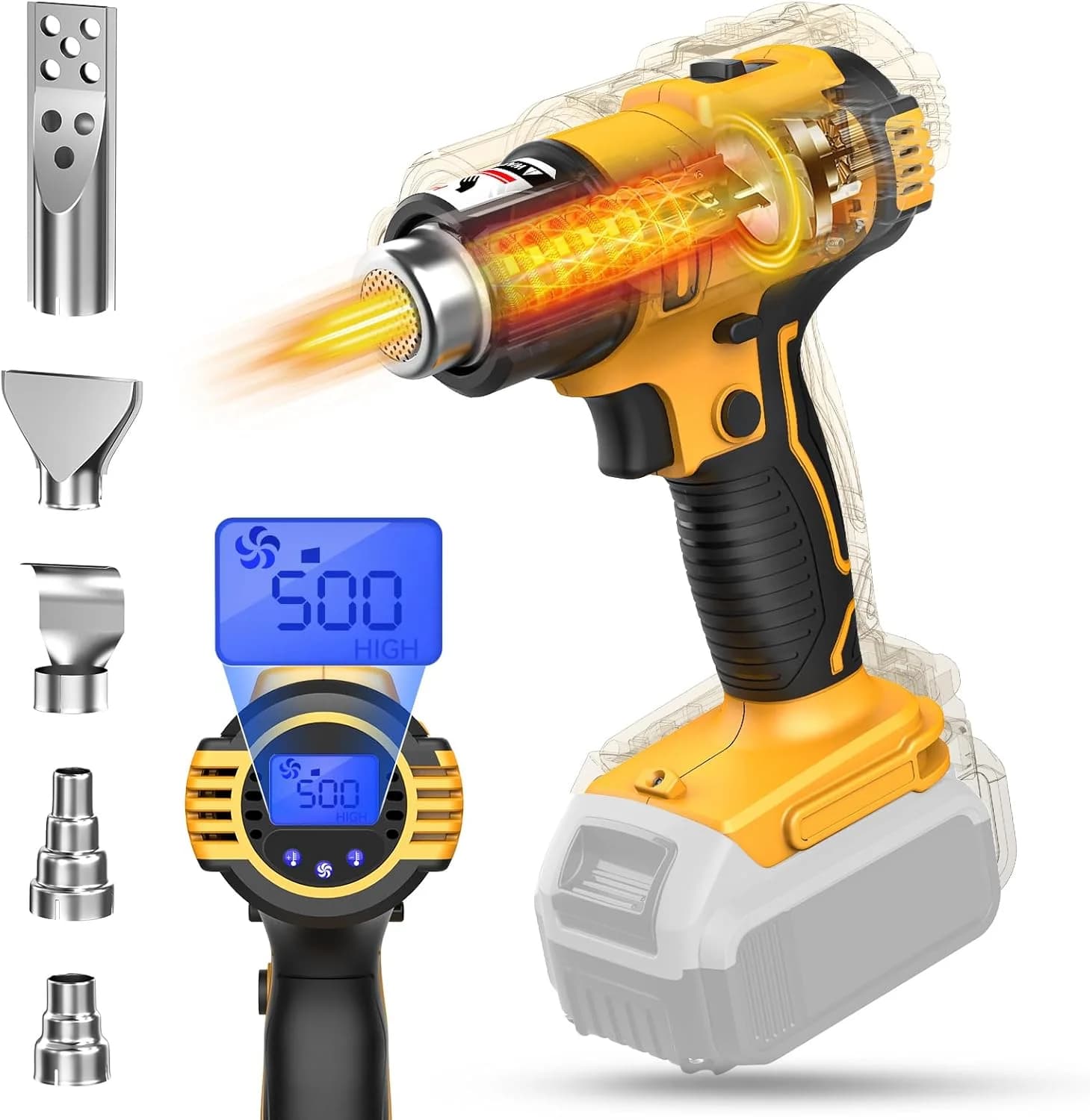 Pistola termica a batteria da 350 W Pistola ad aria calda per saldatura a riscaldamento rapido con display digitale LCD per tubi termoretraibili, artigianato, resina epossidica
