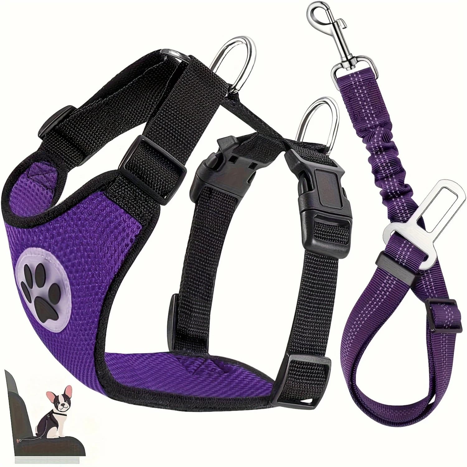 Set di pettorine per gilet di sicurezza per cani con cintura di sicurezza, pettorine regolabili per animali domestici, rete traspirante, cinghia per connettore del veicolo