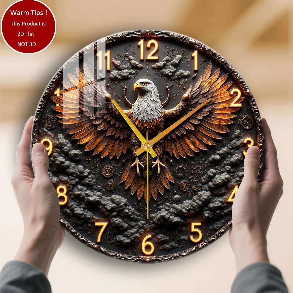 Orologio da parete in vetro temperato Orologio con aquila con ali diffuse adatto per decorazioni murali o display da tavolo ovunque