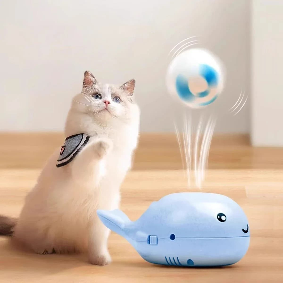 Giocattolo per gatti con palla galleggiante elettrica Giocattolo per animali domestici certificato 3C portatile alimentato tramite USB a forma di balena