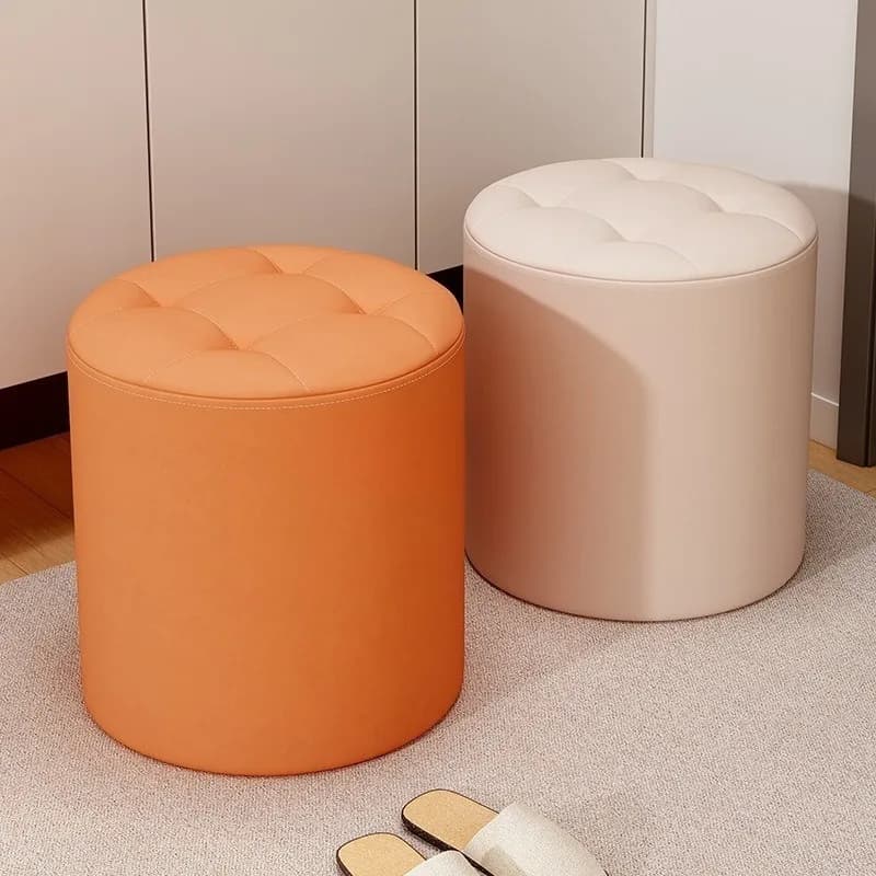 Sgabello Ottomano Rotondo, Poggiapiedi in Pelle PU con Base Antiscivolo, Elegante Sgabello da Bar per Casa, Soggiorno e KTV