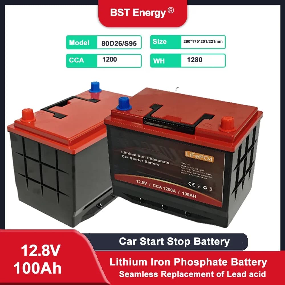 80D26 Original Replacement Car Starter Battery 12.8V 45AH 75AH 100AH Lithium Lifepo4 Battery Rechargeable 800CCA 1000CCA 1200CCA