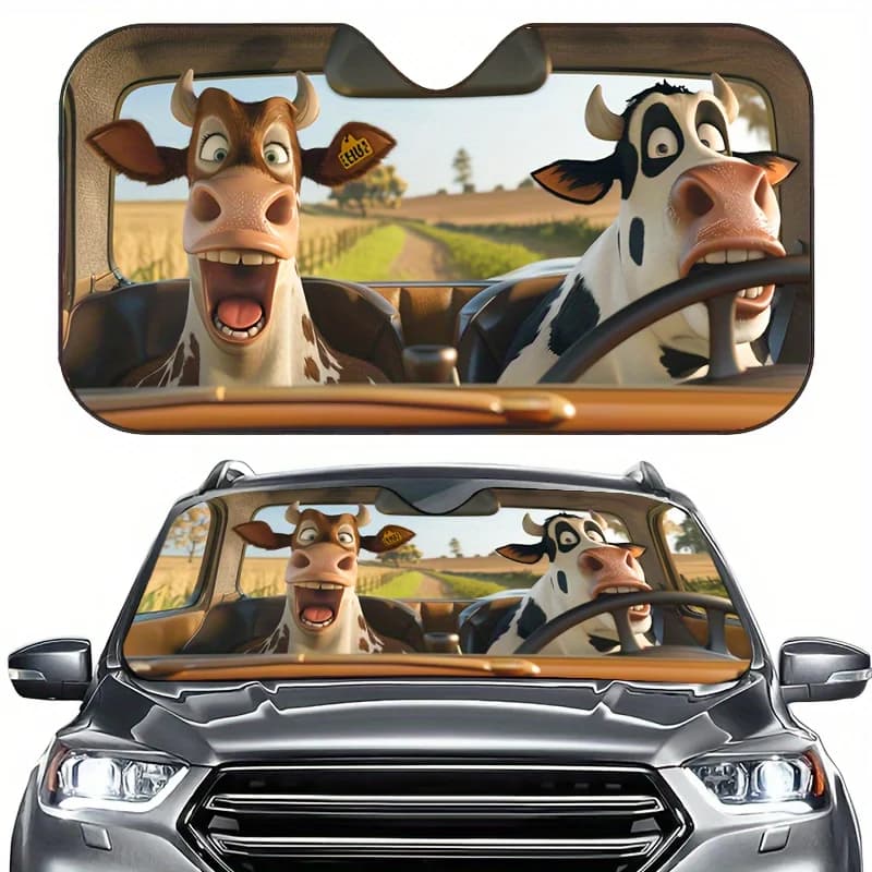 Visiera parasole per auto da mucca divertente da 1 pezzo, accessorio interno per veicolo in tessuto di poliestere, protezione solare per parabrezza automatico con protezione UV, H