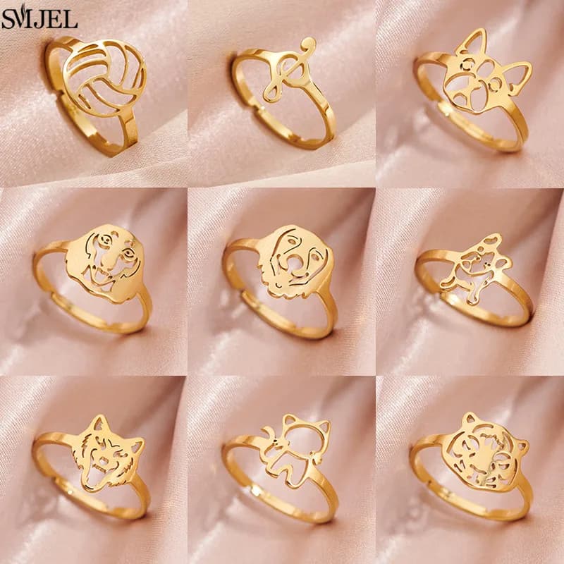 Stainless Steel Rings for Women Minimalist Dog Music Volleyball Finger Ring New in Wedding Cute Cat Rings Animal Jewelry Anillos