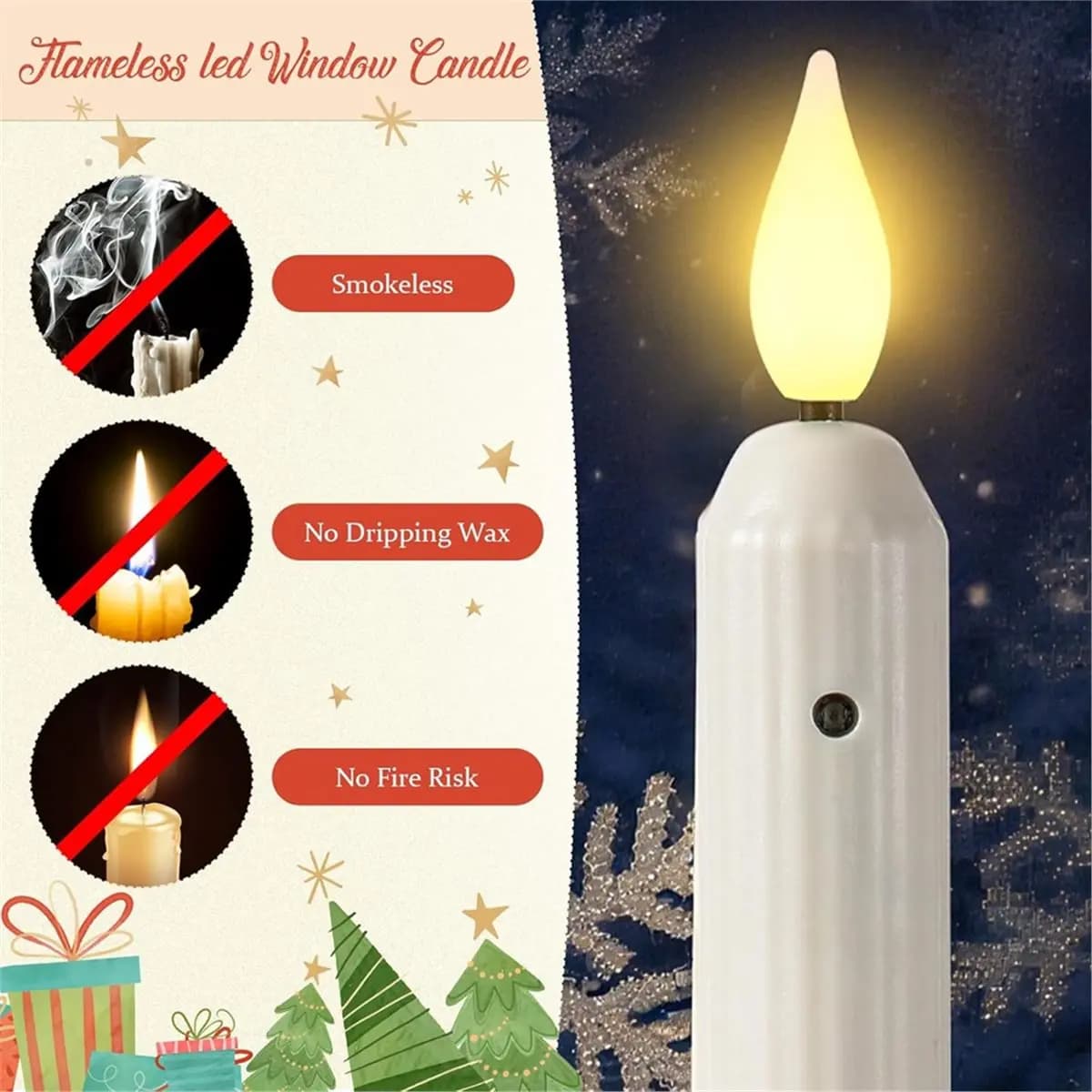 BABQ 12 Set di Candele per Finestre con Sensore Crepuscolare, Luci Natalizie con Ventose, Candelieri LED a Batteria