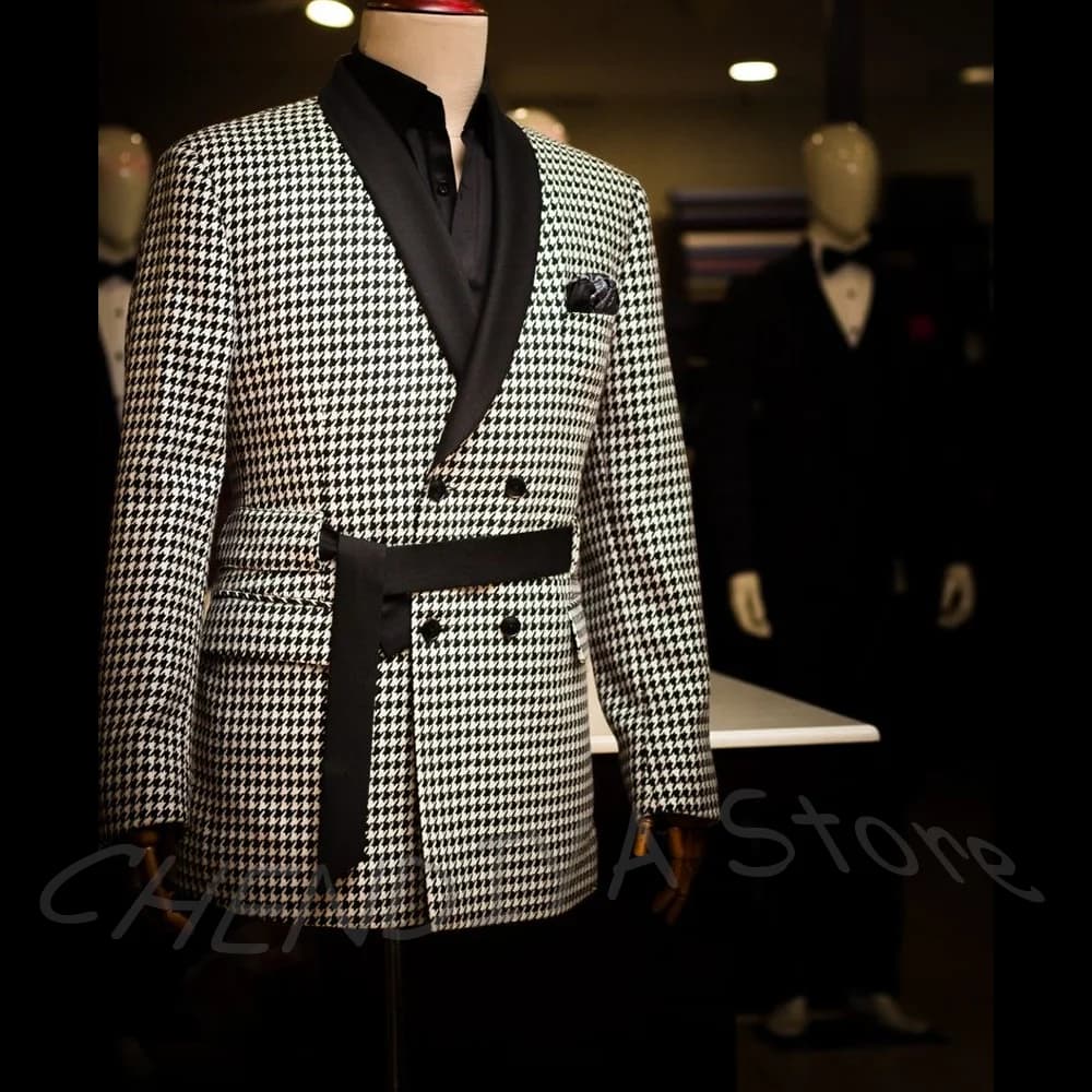 Vintage Men Suits Jacket Durable Long-Lasting Wear Elegant Shawl Lapel Formal Gatherings Male Blazer With Belt One Piece