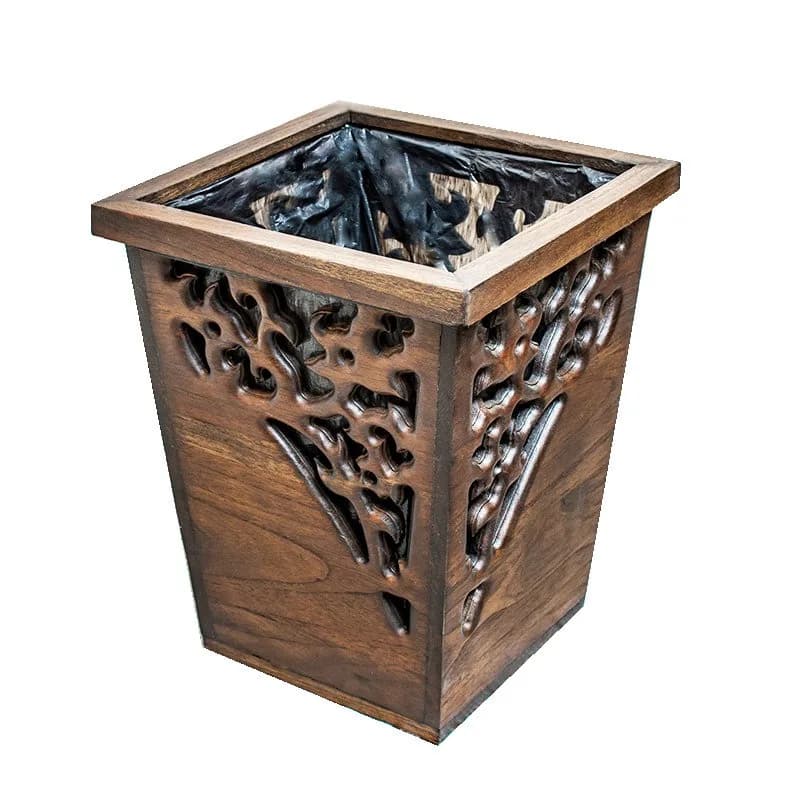 Cestino per Rifiuti in Legno Massello Stile Vintage Rustico, Design Creativo per Soggiorno, Cucina, Bagno, Arredamento Casa e Ufficio