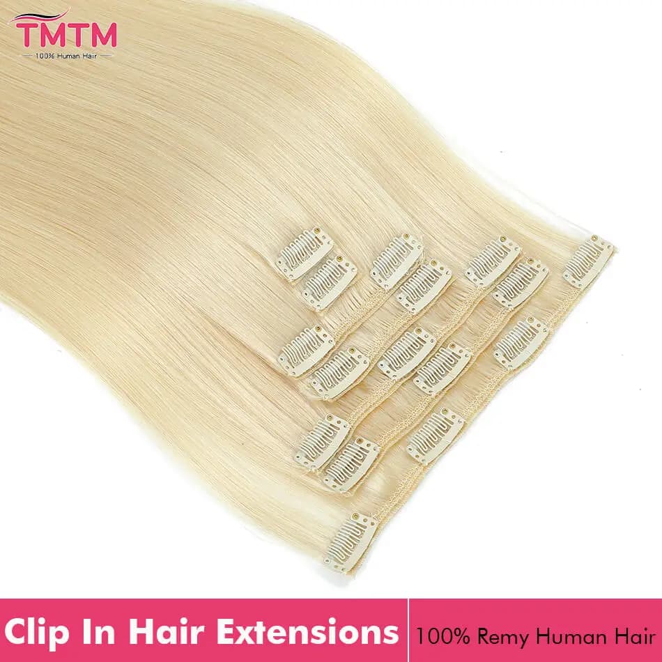Blonde Clip In Hair Extensions 7Pcs 12-22Inch Double Weft Thick 85/120G Silky Straight Brazilian Clip Ins Human Hair Extensions