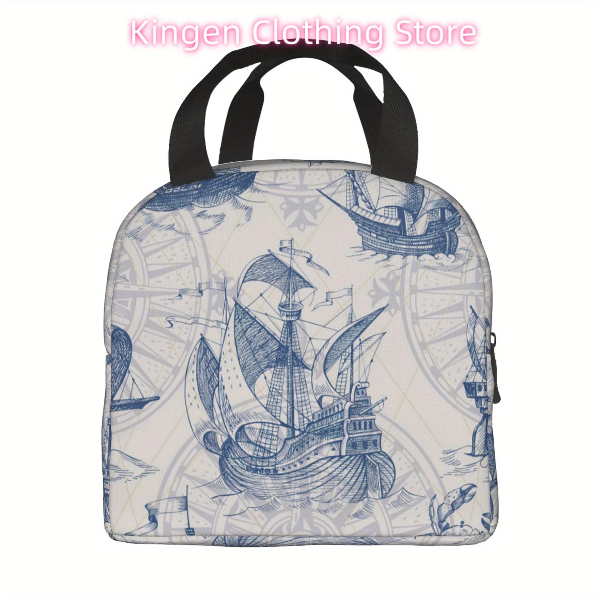 Blue Sailboat Insulated Lunch Bag - Reusable Cooler Tote for Camping, Picnics & Beach Outings, Perfect for Home, Office