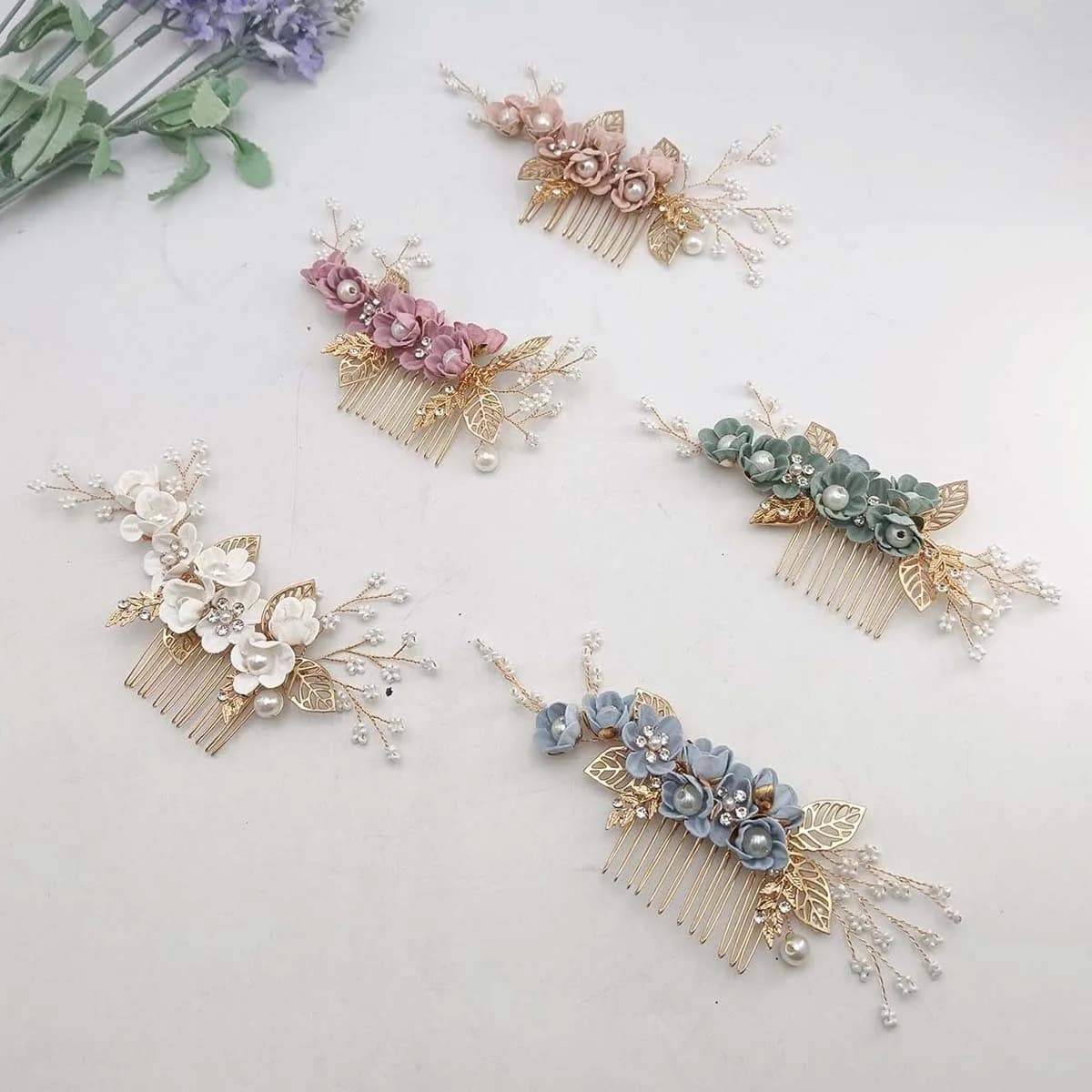 Crystal Pearl Hair Comb Clip Pin Alloy Leaf Hair Comb Handmade Headband For Women Bride Wedding Hair Accessories Jewelry