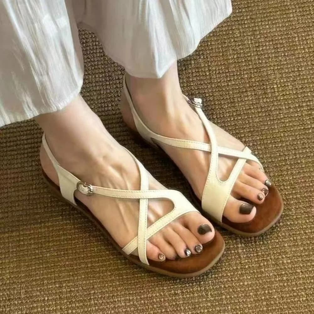 Retro Cross Strap Open Toe Sandals Women's Comfortable Thin Strap Fashionable Roman Thong Slippers Slip-On Summer Shoes