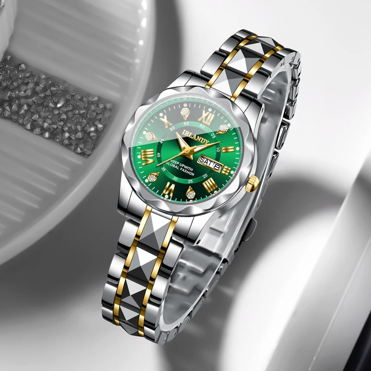 Fashion Roma Dial Women Calendar Quartz Watch Stainless Steel Bracelet Ladies Wristwatches Relogio Feminino（Without Box）