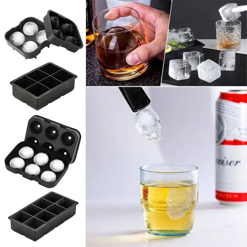 4/6/8 stampo per cubetti di ghiaccio in Silicone stampo per palline di ghiaccio stampo per vassoio di ghiaccio quadrato rotondo strumenti per gelato riutilizzabili per uso alimentare