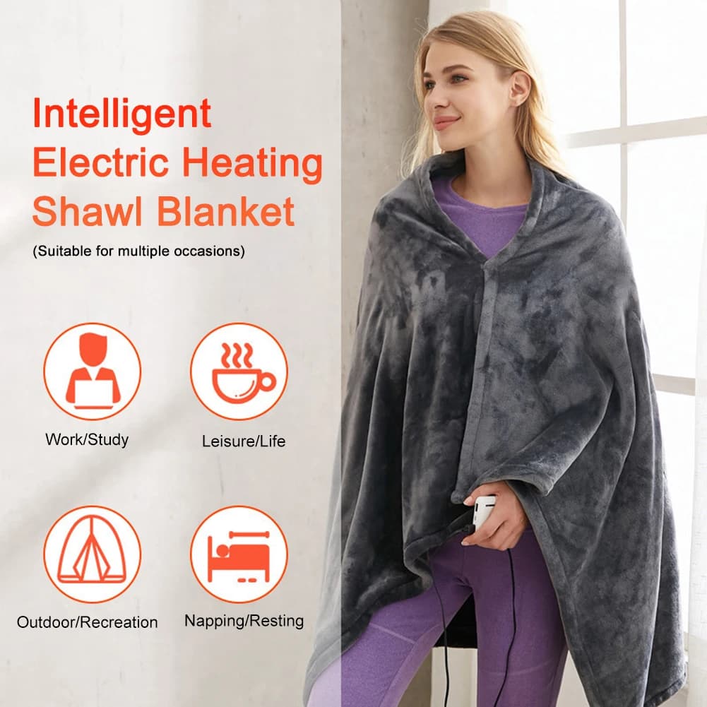 Coperta riscaldata USB Coperta riscaldata Scialle 3 livelli di riscaldamento Coperta elettrica indossabile Riscaldamento rapido 9 aree riscaldate per l'autunno inverno