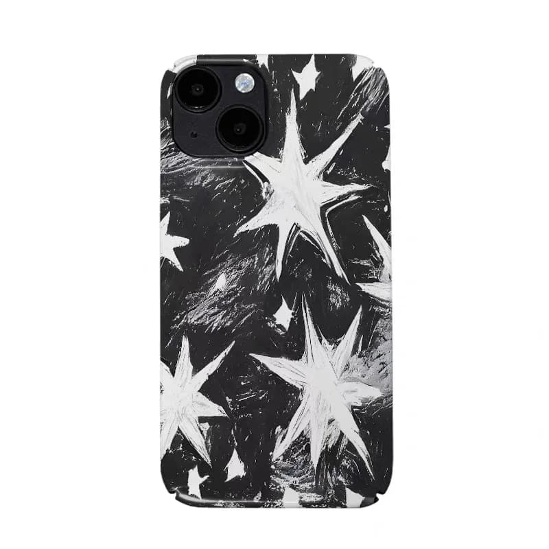 Black and White Art Spray Painting Stars Phone Case for IPHONE 17 Air 16E 15 PROMAX 13 12 MINI 11 16Plus XR Acrylic Phone Cover