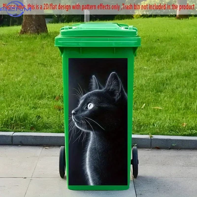 1pc-2D Flat - Trash Can Stickers, Decals, Black Cat Silhouette Sticker Design, Creative Trash Can Stickers, Suitable for Outdo