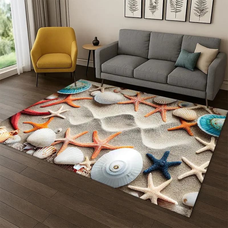Tappeto a Forma di Stella Marina e Conchiglia per Camera da Letto, Soggiorno, Divano, Sala Giochi, Zerbino, Decorazione Casa, Tappeto Antiscivolo per Bambini