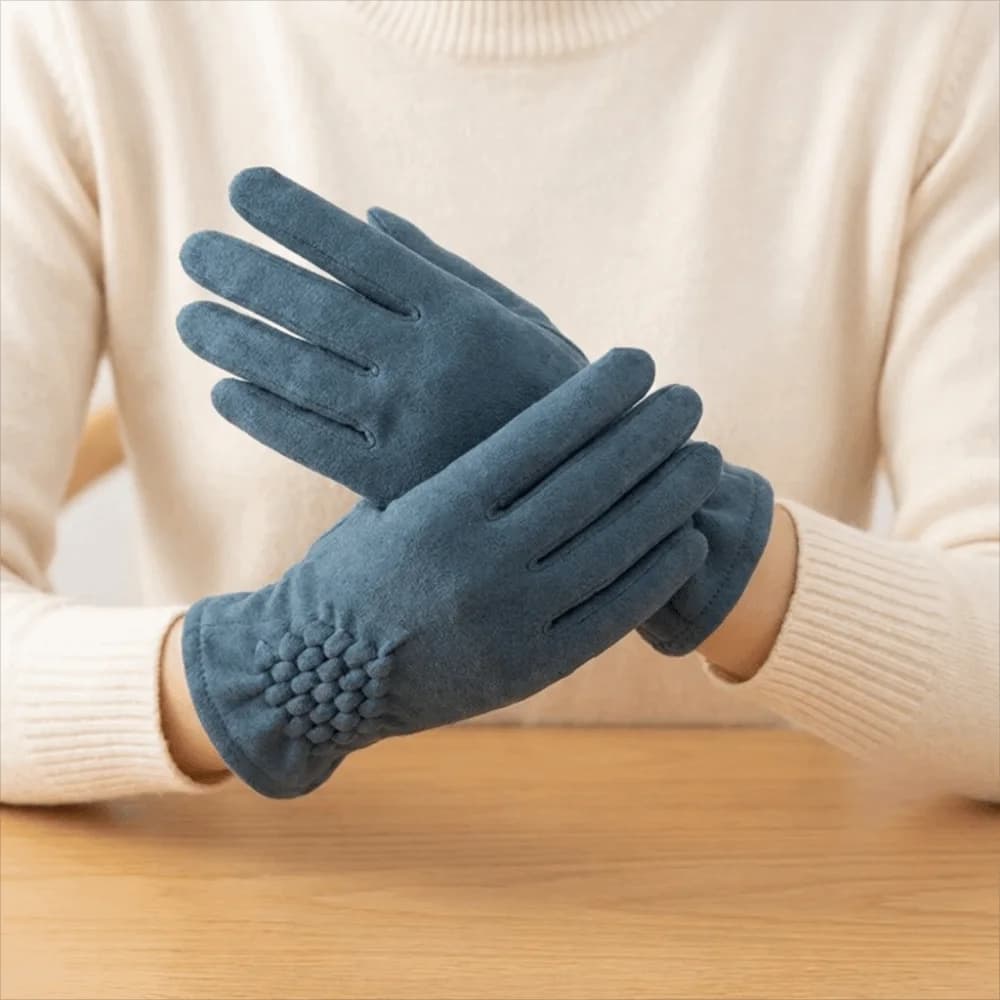 Temperament Thickened Suede Velvet Gloves Solid Color Full Finger Touch Screen Gloves Plush Windproof Winter Mittens Driving