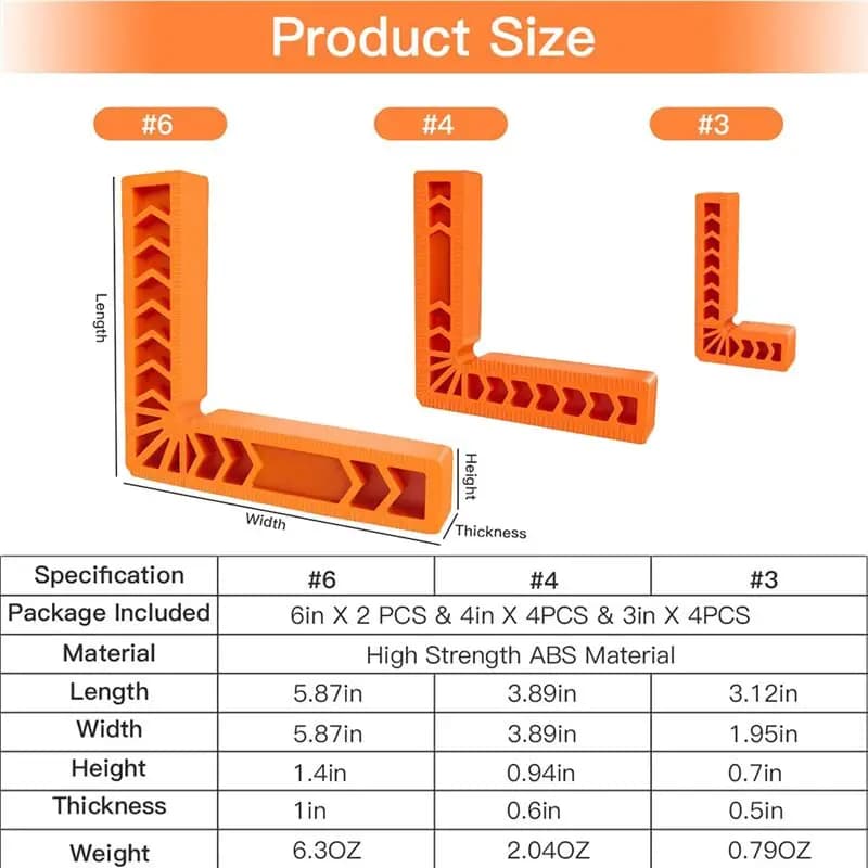 N96R Corner Clamp For Woodworking,90 Degree Positioning Squares For Picture Frames,Boxes,Cabinets,Drawers,Set Of 10