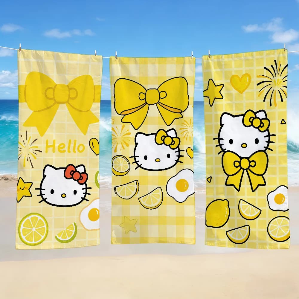 Bathrobe in bath and beach fabric, yellow, fast drying, H-HelloS-ES, light, portable, for camping, swimming, pool, K-KittyS-ES, SRO Travel