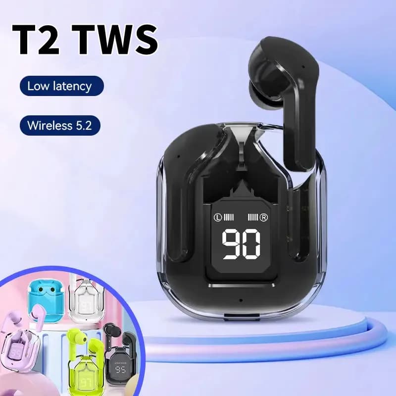 Bluetooth Wireless T2 headphones original HIFI transparent LED Power Digital audio earphone display Stereo for Xiaomi