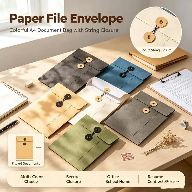 Thickened A4A5A6 Kraft Paper Envelopes String Tie Closure High Grade Invitation Invoice Storage Bag
