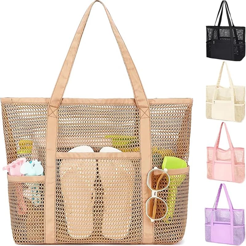 Women's beach bags, foldable mesh tote bag with mini pocket, women's shoulder bag for beach trips
